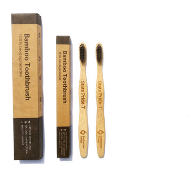 

State Pride - T Biodegradable Eco-Friendly Premium Quality Natural Bamboo Charcoal Toothbrush - Pack Of 2 with Free Cotton Pouch Medium Toothbrush(Pack of 2)