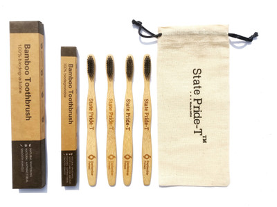 

State Pride - T Biodegradable Eco-Friendly Premium Quality Natural Bamboo Charcoal Toothbrush - Pack Of 4 with Free Cotton Pouch Medium Toothbrush(Pack of 4)