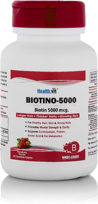 

HealthVit Biotin 5000mcg For Hair, Skin & Nails Strawberry Flavored 60 Chewable Tablets(5000 mg)