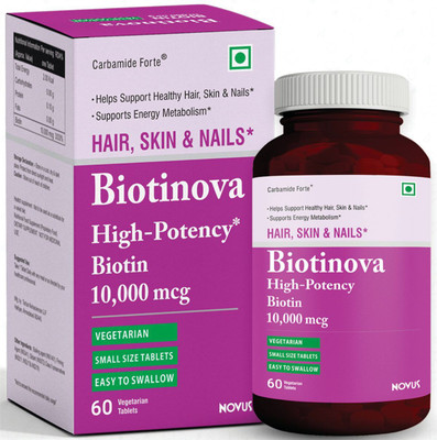 

Carbamide Forte Biotin 10000 mcg (High Potency) per Veg Tablet - Supports Hair Growth, Glowing Skin and Strong Nails | Biotinova (60Tablets)(60 No)