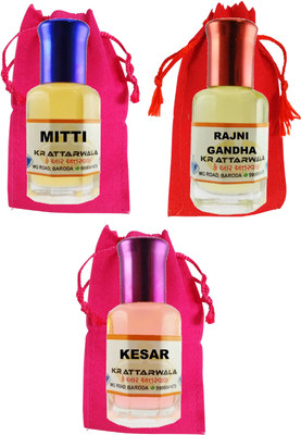 Kr Attarwala Mitti Rajanigandha Kesar Three 6ml Attar Roll-ons - Ittar Perfume Essential Oil Rollon Floral Attar(Mitti)