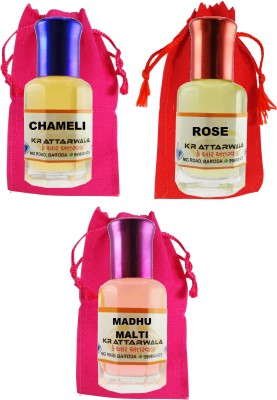 Kr Attarwala Chameli Madhumalti Rose Three 6ml Attar Roll-ons - Ittar Perfume Essential Oil Rollon Floral Attar(Chameli)