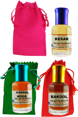 

KR Attarwala Kesar Sandal wood Bakool Three 6ml Attar Roll-ons - Ittar Perfume Essential Oil Rollon Floral Attar(Saffron)