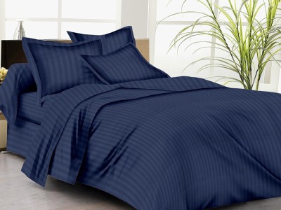 Skytex 300 TC Satin Double Solid Flat Bedsheet(Pack of 1, Blue)