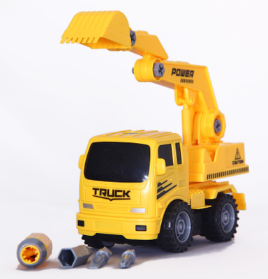 MWG Exports Co Build Your Own Pull Back Building Blocks Friction Car Construction JCB Truck Vehicles for Kids Toys Birthday Gift(Yellow)