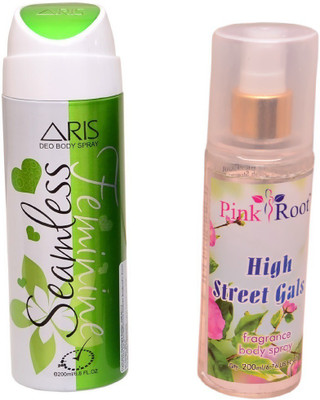 

Pink Root HIGH STREET GALS BODY MIST 200ML WITH ARIS SEAMLESS DEO BODY SPRAY FOR WOMEN 200ML(Set of 2)