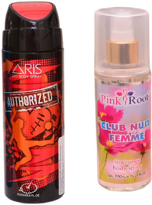 

Pink Root CLUB NUIT FEMME BODY MIST 200ML WITH ARIS AUTHORISED DEO BODY SPRAY FOR MEN 200ML(Set of 2)