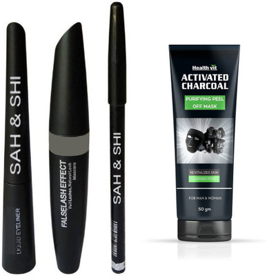 

Sah&Shi Eyebrow Black Pencil with Mascara And Eyeliner With Healthvit Activated Charcoal Purifying Peel off Mask 50gm(Set of 2)