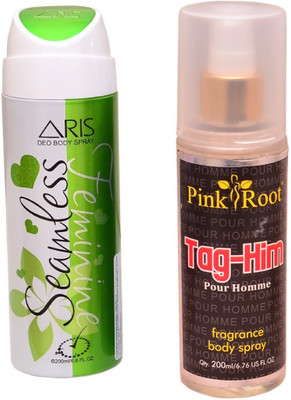 

Pink Root TAG-HIM BODY MIST 200ML WITH ARIS SEAMLESS DEO BODY SPRAY FOR WOMEN 200ML(Set of 2)