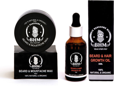 

Big Handsome Man Beard Care Combo | Beard & Hair Growth Oil, 30ml and Beard Wax, 50gm | 100% Natural & Organic(Set of 2)