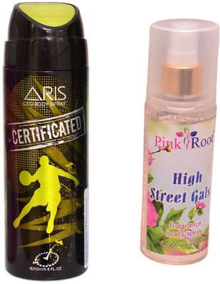 

Pink Root HIGH STREET GALS BODY MIST 200ML WITH ARIS CERTIFICATED DEO BODY SPRAY FOR MEN 200ML(Set of 2)
