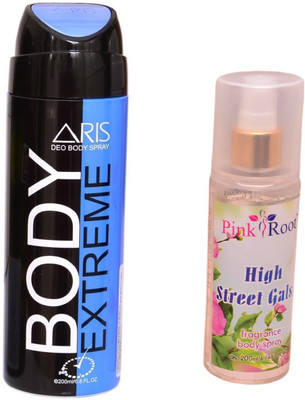 

Pink Root HIGH STREET GALS BODY MIST 200ML WITH ARIS EXTREME BODY DEO SPRAY FOR MEN 200ML(Set of 2)