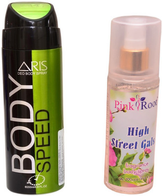 

Pink Root HIGH STREET GALS BODY MIST 200ML WITH ARIS SPEED BODY DEO SPRAY FOR MEN 200ML(Set of 2)