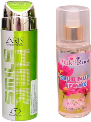 

Pink Root CLUB NUIT FEMME BODY MIST 200ML WITH ARIS HER SMILE DEO BODY SPRAY FOR WOMEN 200ML(Set of 2)