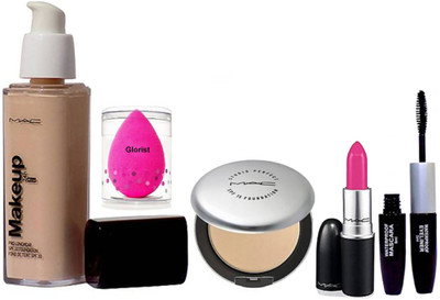 

glorist Puff, Mac Makeup Pro Longwear Foundation Spf 10,Studio Prefect Compact,Candy Yum-yum Lipstick,Colocbar 2 in 1 Eyeliner+Mascara(Set of 5)