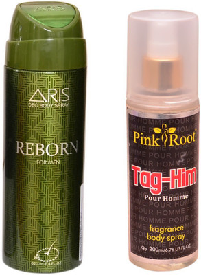 

Pink Root TAG-HIM BODY MIST 200ML WITH ARIS REBORN DEO BODY SPRAY FOR MEN 200ML(Set of 2)