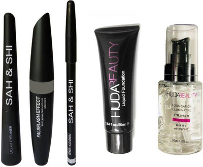 

Sah&Shi Eyebrow Black Pencil With Mac Mascara & Mac Liquid Eyeliner with Huda Matte Liquid Foundation With Transparent Primer(Set of 3)