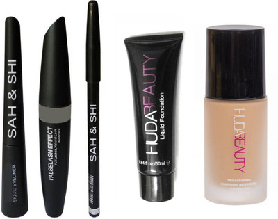 

Sah&Shi Eyebrow Black Pencil With Mac Mascara & Mac Liquid Eyeliner with Huda Matte Liquid Foundation With Fair Primer for All Skin Type(Set of 3)