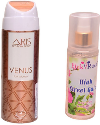 

Pink Root HIGH STREET GALS BODY MIST 200ML WITH ARIS VENUS DEO BODY SPRAY FOR WOMEN 200ML(Set of 2)