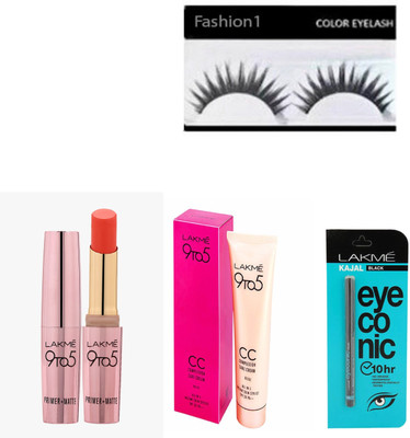 

FASHION 1 Lakme 9to5 lipstick,complexion care cream,eyeconic kajal,eyelashes(Set of 4)