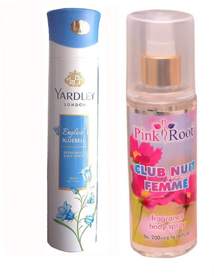 

Pink Root CLUB NUIT FEMME MIST 200ML WITH YARDLEY LONDON ENGLISH BLUEBELL DEO 150ML(Set of 2)