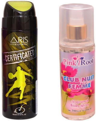 

Pink Root CLUB NUIT FEMME BODY MIST 200ML WITH ARIS CERTIFICATED DEO BODY SPRAY FOR MEN 200ML(Set of 2)