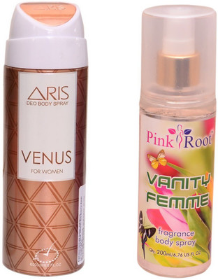 

Pink Root VANITY FEMME BODY MIST 200ML WITH ARIS VENUS DEO BODY SPRAY FOR WOMEN 200ML(Set of 2)