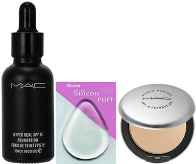 

glorist Puff, Mac Hyper Real Foundation SPF 15, Studio Prefect Compact(Set of 3)