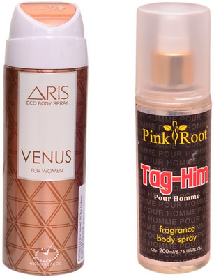 

Pink Root TAG-HIM BODY MIST 200ML WITH ARIS VENUS DEO BODY SPRAY FOR WOMEN 200ML(Set of 2)