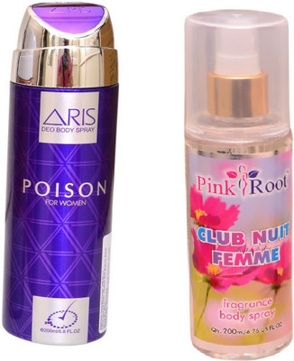 

Pink Root CLUB NUIT FEMME BODY MIST 200ML WITH ARIS POISON DEO BODY SPRAY FOR WOMEN 200ML(Set of 2)