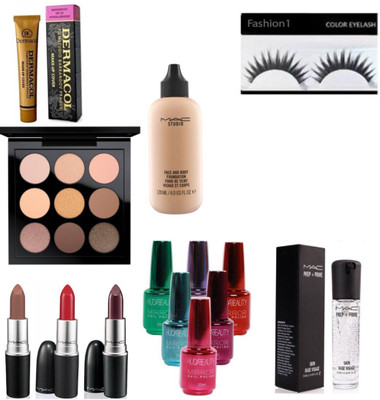 

FASHION 1 COMBO SETS BEST EYELASH ,9 SEDS FOUNDATION ,DERMACOL , FOUNDATION ,LIPATICK SETS 3 ,,NAIL POLISH SETS OF 6,WITH PREP+PRIME(Set of 14)
