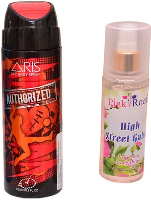 Pink Root HIGH STREET GALS BODY MIST 200ML WITH ARIS AUTHORISED DEO BODY SPRAY FOR MEN 200ML(Set of 2)
