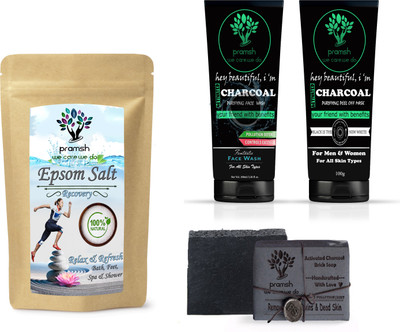 

PRAMSH Activated Charcoal Soap 100gm, Face Wash 100gm & Peel Off Mask 100gm Combo Pack For Anti Pollution!!dirt!!stress(Set of 4)