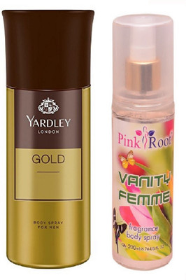 

Pink Root VANITY FEMME MIST 200ML WITH YARDLEY LONDON GOLD DEO 150ML(Set of 2)
