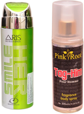 

Pink Root TAG-HIM BODY MIST 200ML WITH ARIS HER SMILE DEO BODY SPRAY FOR WOMEN 200ML(Set of 2)