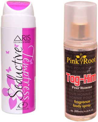

Pink Root TAG-HIM BODY MIST 200ML WITH ARIS SEDUCTIVE DEO BODY SPRAY FOR WOMEN 200ML(Set of 2)