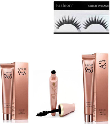FASHION 1 Combo of 9to5 foundation and mascara with eyelashes(Set of 4)