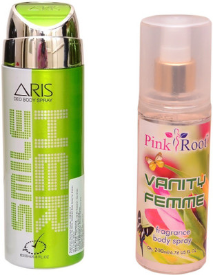 

Pink Root VANITY FEMME BODY MIST 200ML WITH ARIS HER SMILE DEO BODY SPRAY FOR WOMEN 200ML(Set of 2)