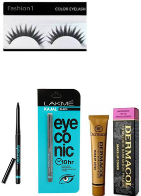 

FASHION 1 Combo of eyeconic kajal,dermacol,,eyelashes(Set of 3)