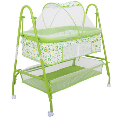 

Baybee Comfort Cradle Cot - Newborn Baby Swing Cradle with Mosquito Net & Swivel Wheel (Green)(Green)
