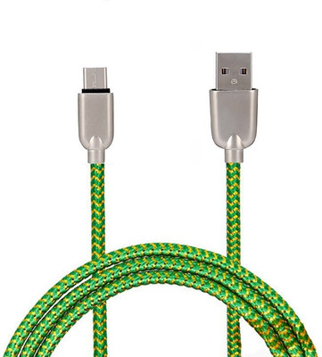Gadget Bucket Micro USB Cable 1 m Mesh Plastic Rubber Covered Green Android(Compatible with Android, Green, One Cable)