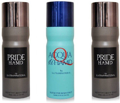 

HAMD 2 PRIDE & 1 ACQUA PACK OF 3 Deodorant Spray - For Men & Women(600 ml, Pack of 3)