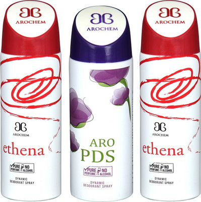 

AROCHEM ETHENA , ARO PDS AND ETHENA DYNAMIC PURE Deodorant Spray - For Men & Women(200 ml, Pack of 3)