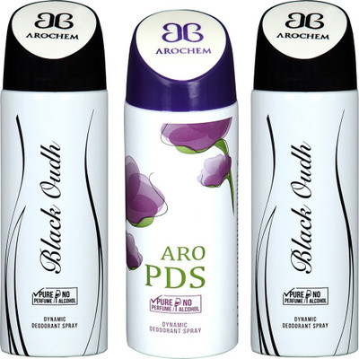 

AROCHEM BLACK OUDH , ARO PDS AND BLACK OUDH DYNAMIC PURE Deodorant Spray - For Men & Women(200 ml, Pack of 3)