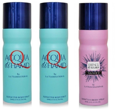 

HAMD ESSENCE VANITY & ACQUA Body Spray - For Men & Women(600 ml, Pack of 3)