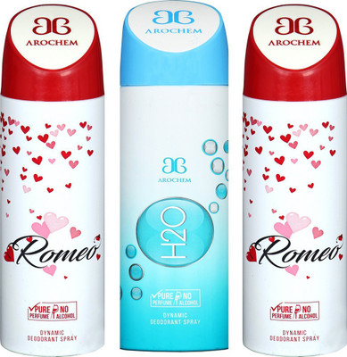 

AROCHEM ROMEO , H2O AND ROMEO DYNAMIC PURE Deodorant Spray - For Men & Women(200 ml, Pack of 3)