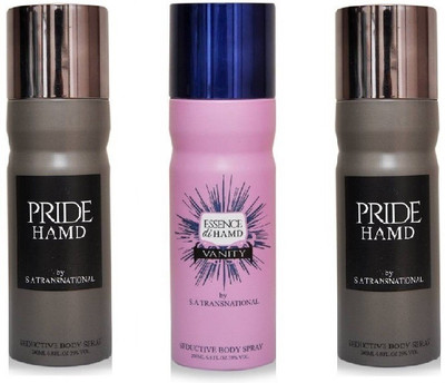 

HAMD 2 PRIDE & 1 ESSENCE PACK OF3 Deodorant Spray - For Men & Women(600 ml, Pack of 3)