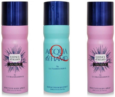 

HAMD 2 ESSENCE & 1 ACQUA PACK OF 3 Deodorant Spray - For Men & Women(600 ml, Pack of 3)
