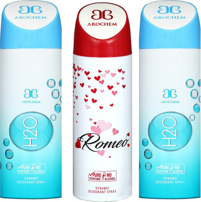 

AROCHEM H2O , ROMEO AND AND H2O DYNAMIC PURE Deodorant Spray - For Men & Women(200 ml, Pack of 3)