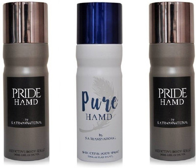 

HAMD 1 PURE & 2 PRIDE Pack of 3 Deodorant Spray - For Men & Women(600 ml, Pack of 3)